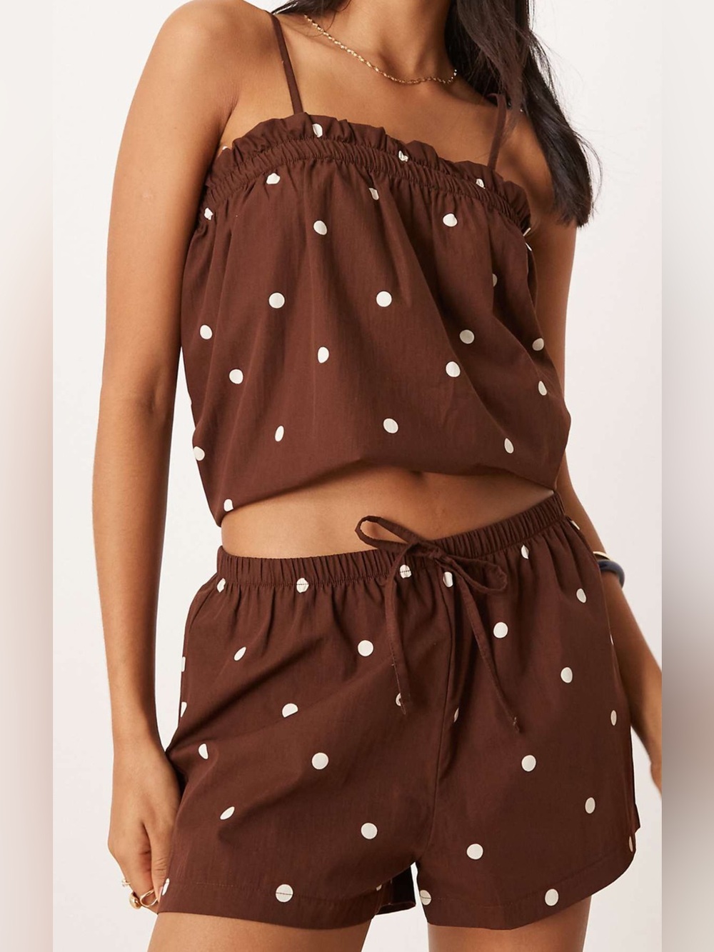 ASOS pull on micro shorts & trapeze cami top set ‘chocolate polka dots’